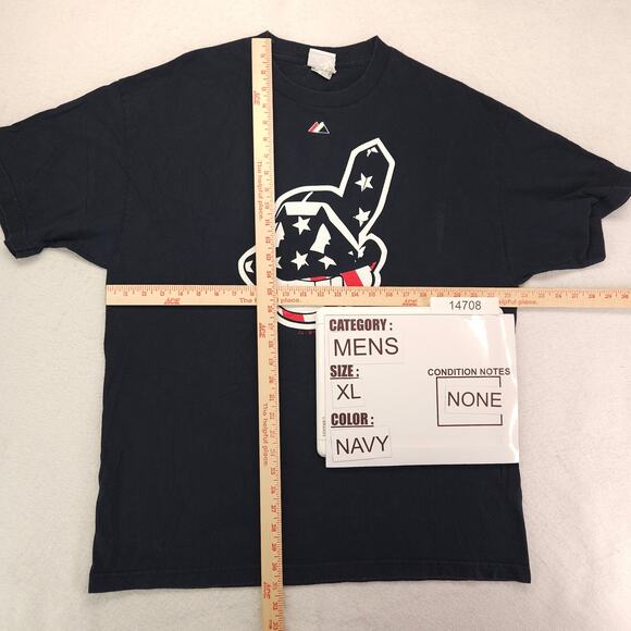 Majestic Cleveland Indians Basketball T Shirt Mens Size Extra Large XL Navy Blue - Picture 6 of 10